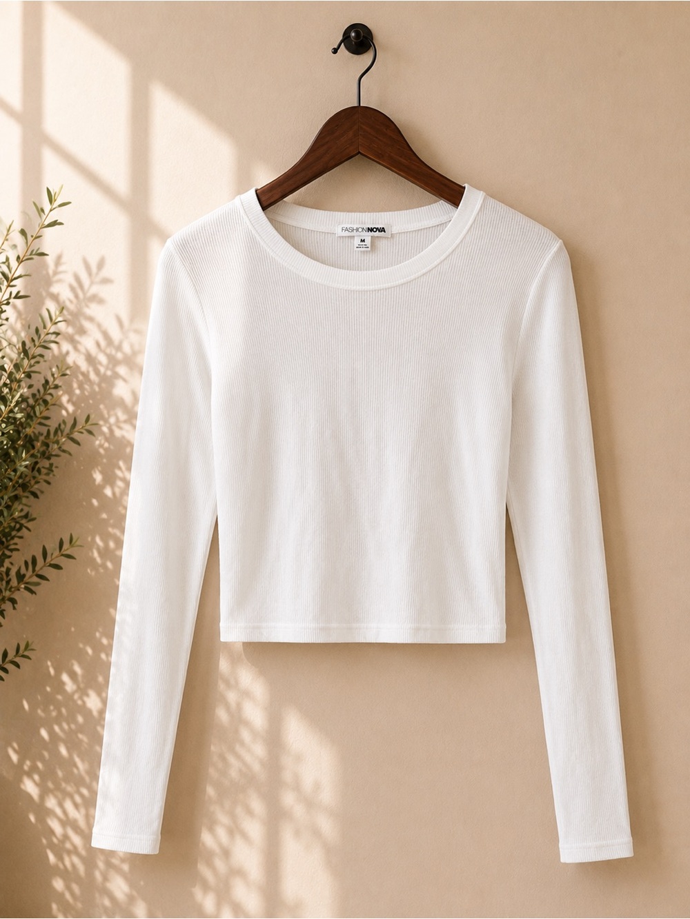 White Ribbed Long Sleeve Top - Picture 2 of 5